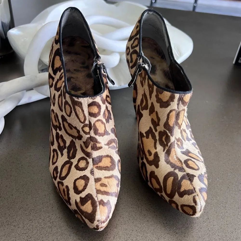 Sam Edelman Leopard Print High-Heeled Ankle Boots with Zipper Size 10